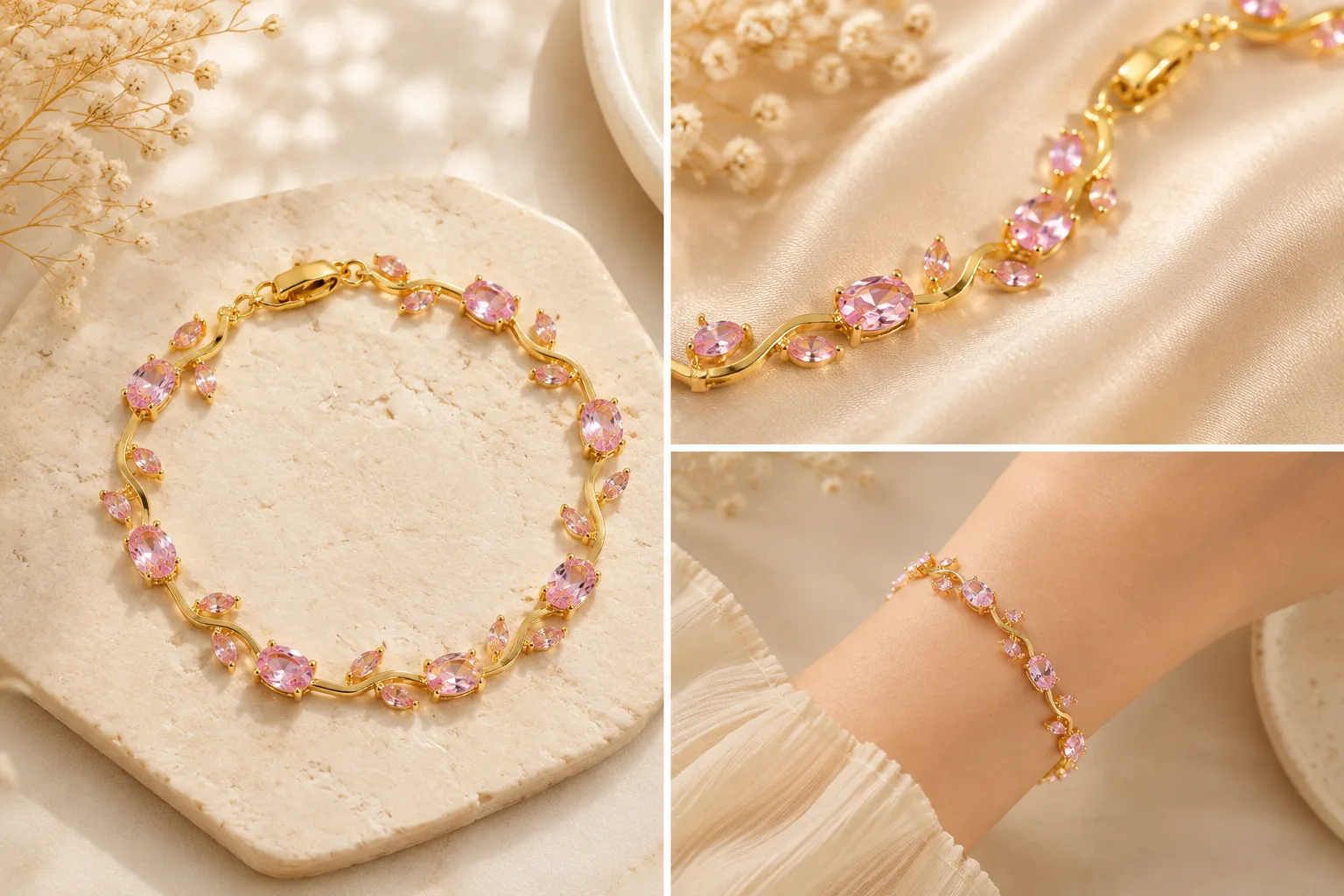 Tulip Crystal Gold & Pink Bracelet